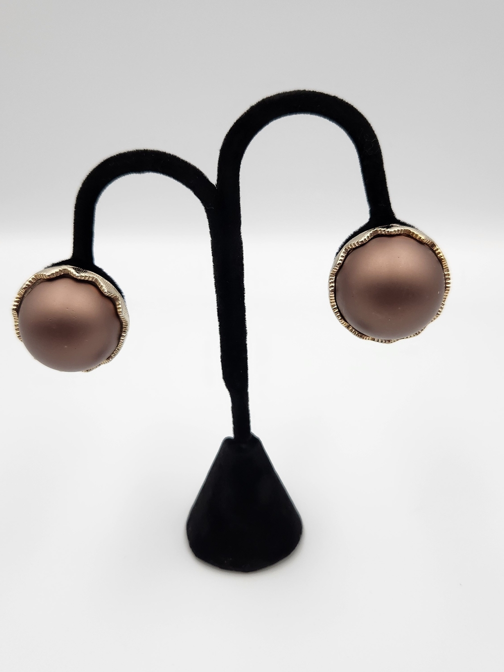 Classic Matte Chocolate Brown Dome Earrings with Gold Trim